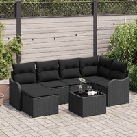 7 Piece Garden Sofa Set with Cushions Beige Poly Rattan