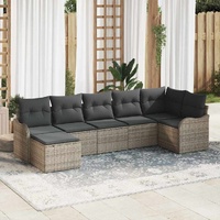 7 Piece Garden Sofa Set with Cushions Grey Poly Rattan