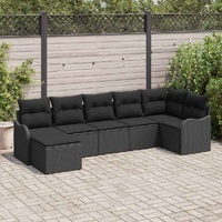 7 Piece Garden Sofa Set with Cushions Black Poly Rattan