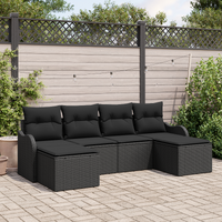 6 Piece Garden Sofa Set with Cushions Black Poly Rattan