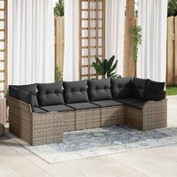 7 Piece Garden Sofa Set with Cushions Grey Poly Rattan