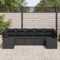 7 Piece Garden Sofa Set with Cushions Black Poly Rattan