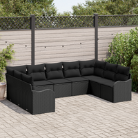 9 Piece Garden Sofa Set with Cushions Black Poly Rattan