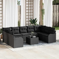 10 Piece Garden Sofa Set with Cushions Beige Poly Rattan