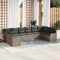 10 Piece Garden Sofa Set with Cushions Grey Poly Rattan