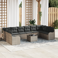 10 Piece Garden Sofa Set with Cushions Black Poly Rattan
