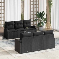 7 Piece Garden Sofa Set with Cushions Black Poly Rattan