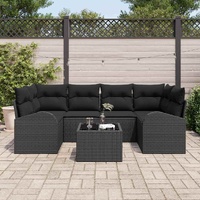 7 Piece Garden Sofa Set with Cushions Black Poly Rattan
