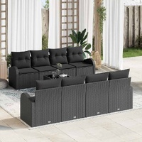 9 Piece Garden Sofa Set with Cushions Black Poly Rattan