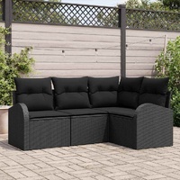 4 Piece Garden Sofa Set with Cushions Black Poly Rattan