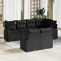 7 Piece Garden Sofa Set with Cushions Black Poly Rattan