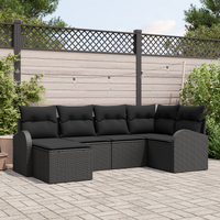 6 Piece Garden Sofa Set with Cushions Black Poly Rattan