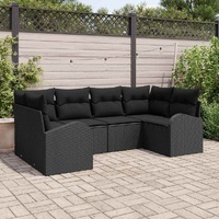 6 Piece Garden Sofa Set with Cushions Black Poly Rattan
