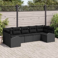 7 Piece Garden Sofa Set with Cushions Black Poly Rattan