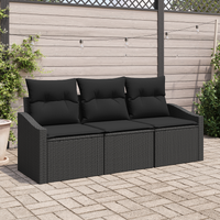 3 Piece Garden Sofa Set with Cushions Black Poly Rattan