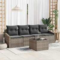 5 Piece Garden Sofa Set with Cushions Grey Poly Rattan