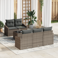 6 Piece Garden Sofa Set with Cushions Grey Poly Rattan