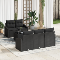 6 Piece Garden Sofa Set with Cushions Black Poly Rattan