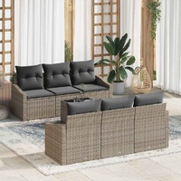 7 Piece Garden Sofa Set with Cushions Grey Poly Rattan