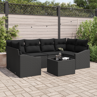 7 Piece Garden Sofa Set with Cushions Black Poly Rattan