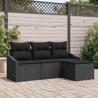 Sofa Set with Cushion 4 pcs Black Poly Rattan