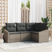 4 Piece Garden Sofa Set with Cushions Grey Poly Rattan