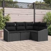 4 Piece Garden Sofa Set with Cushions Black Poly Rattan