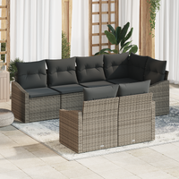 7 Piece Garden Sofa Set with Cushions Grey Poly Rattan