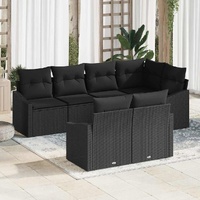 7 Piece Garden Sofa Set with Cushions Black Poly Rattan
