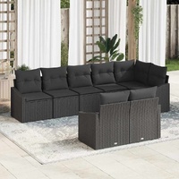 8 Piece Garden Sofa Set with Cushions Black Poly Rattan