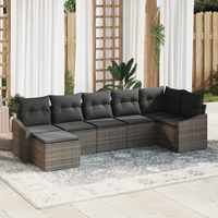 7 Piece Garden Sofa Set with Cushions Grey Poly Rattan