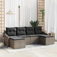 6 Piece Garden Sofa Set with Cushions Grey Poly Rattan