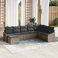8 Piece Garden Sofa Set with Cushions Grey Poly Rattan