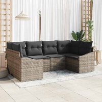 6 Piece Garden Sofa Set with Cushions Grey Poly Rattan