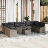 10 Piece Garden Sofa Set with Cushions Black Poly Rattan
