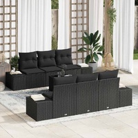 7 Piece Garden Sofa Set with Cushions Black Poly Rattan
