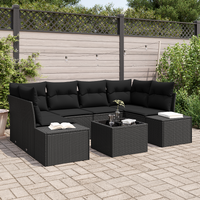 7 Piece Garden Sofa Set with Cushions Black Poly Rattan