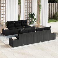 8 Piece Garden Sofa Set with Cushions Black Poly Rattan
