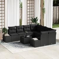 9 Piece Garden Sofa Set with Cushions Black Poly Rattan