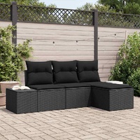 4 Piece Garden Sofa Set with Cushions Black Poly Rattan