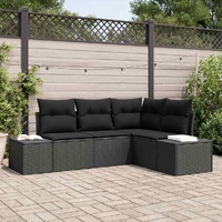 4 Piece Garden Sofa Set with Cushions Black Poly Rattan