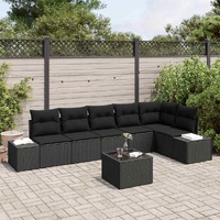 7 Piece Garden Sofa Set with Cushions Beige Poly Rattan