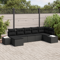 7 Piece Garden Sofa Set with Cushions Black Poly Rattan