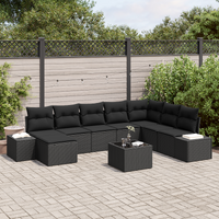 9 Piece Garden Sofa Set with Cushions Beige Poly Rattan