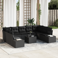 10 Piece Garden Sofa Set with Cushions Beige Poly Rattan