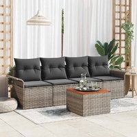 5 Piece Garden Sofa Set with Cushions Grey Poly Rattan Acacia