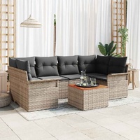 7 Piece Garden Sofa Set with Cushions Grey Poly Rattan Acacia