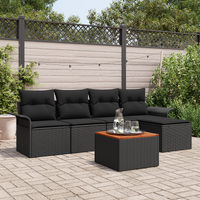 6 Piece Garden Sofa Set with Cushions Black Poly Rattan Acacia
