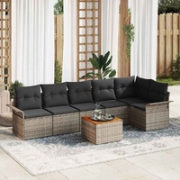 7 Piece Garden Sofa Set with Cushions Grey Poly Rattan Acacia