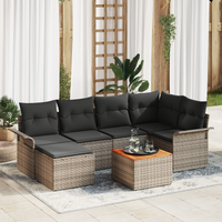 7 Piece Garden Sofa Set with Cushions Grey Poly Rattan Acacia